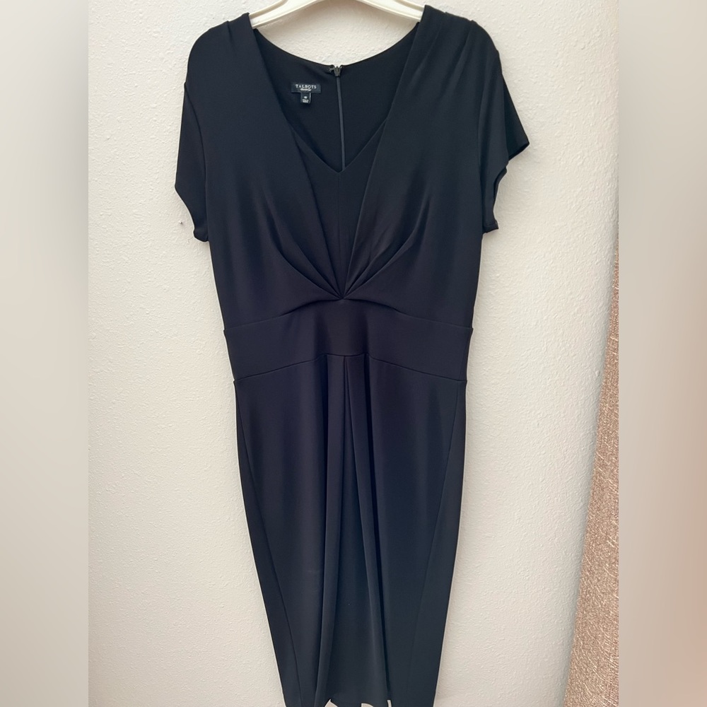 Talbots stylish black dress with beautiful pleated detailing front and back.